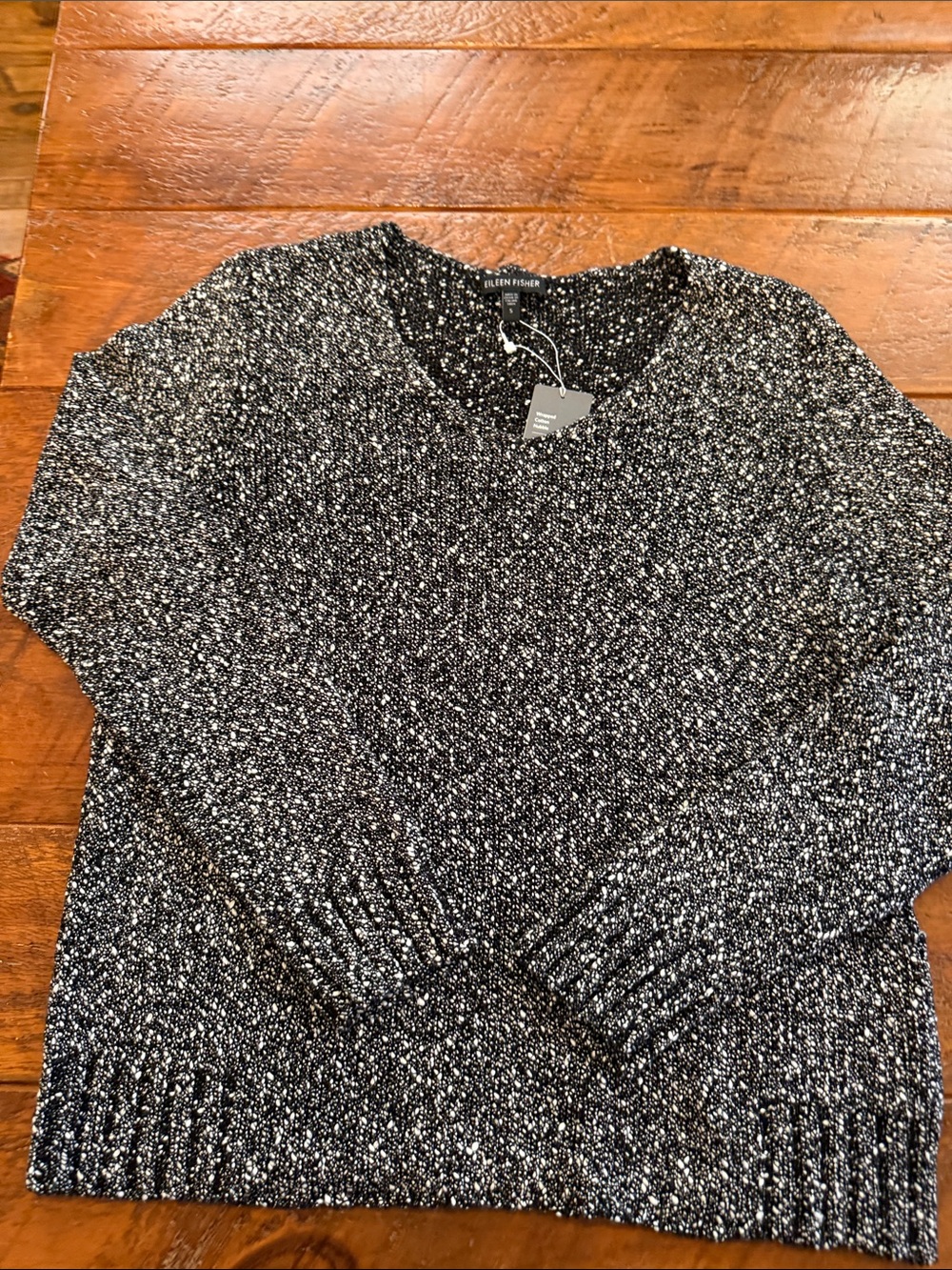 Eileen Fisher Black and White Marled V-Neck Knit Dress